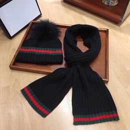 2023 Winter Warm soft Hats and Scarves Sets with hair ball red green strips knitting cotton Women men available high quality free size