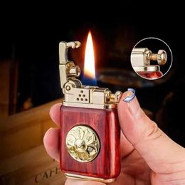 ZORRO Retro Push One-touch Bounce Ignition Kerosene Lighter Creative Wooden Brass Cigarette Men's Gift