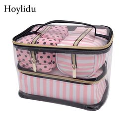 Waterproof PVC Transparent Makeup Bag Women Travel Organiser Pouch Cosmetic Bags Set Kits Necessaire Make Up Toiletry Wash Bag224N