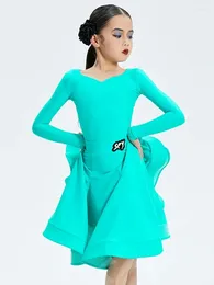 Stage Wear Children Latin Dance Competition Clothing Girls Long Sleeves Dress Suit Cha Rumba Samba Practise Training DNV17819