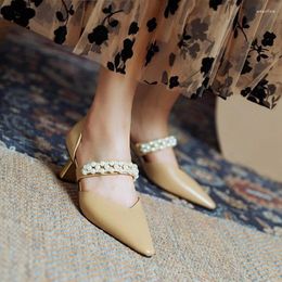 Dress Shoes Pumps Spring And Autumn Pointed Horseshoe Heel Single Beaded Sweet Fashion Banquet Women's High 6 Cm Plus Size 34-43
