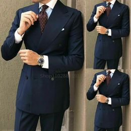 Ethnic Clothing Double Breasted Navy Lapel Blazer Groom Suits Men Suit Slim Fit Business Tuxedo For Costume Homme 2 Pieces 231213