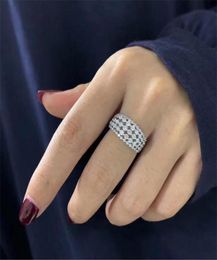 Size 610 Top Sell Sparkling Wedding Ring Simple Fashion Jewelry 925 Sterling Silver 5 Rows White Topaz CZ Diamond Gemstones Etern7155436