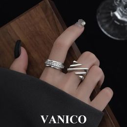 Wedding Rings Unique Design Geometric Multilayer Ring 925 Sterling Silver Korean Trendy Chunky Wide Simple Adjustable Plain Square Finger Ring 231214