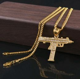 Mens Hiphop Jewellery Full CZ Diamond Pistol Submachine Gun Hip Hop Pendant Necklace with 3mm 24inch chain Whole3772085