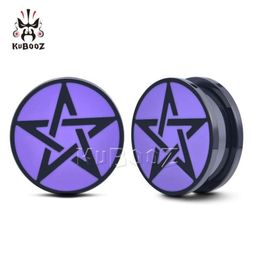 KUBOOZ Stainless Steel Purple Pentagram Ear Plugs Tunnels Piercing Earring Gauges Body Jewellery Stretchers Expanders Whole 6mm 62088096805