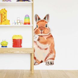 Hand Paint Cute Orange Bunny Rabbit Peek Wall Stickers for Living Room Bedroom Furniture Door Stickers Kids Room Living Room pvc