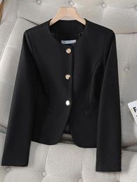 Women's Suits 2023 Autumn Winter Black Long Sleeve Short Suit Jacket Beige Single Breasted Pink Round Neck Coat Simplicity