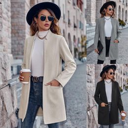 Women's Trench Coats Stand Collar Cardigan Medium Coat