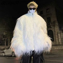 Men's Fur Faux Fur LUZHEN Stylish Solid Color Men Imitation Mink Hair Thermal Coat 2023 Winter New Trendy High Street Faux Fur Loose Jacket 4a40f2 Q231212