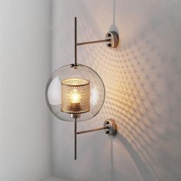 Modern Clear Glass Shade Scones Wall Lamps for Bedroom Bedsides Study Hanging Lights Loft Retro Iron Mirror Light Net Fixtures257p