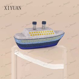 Evening Bags New Boat Blue/Red Rhinestone Dress Crystal Clutch Purse Women Handbag Top Quality Evening bags Metal Mini Stones Clutches bags T231214