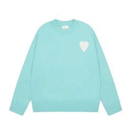 Amis Sweater Fashion Amisweater Paris Cardigan Mens Women Designer Knitted Shirts High Street Printed a Heart Pattern Round Neck Knitwear Men Am i Jumper 7382