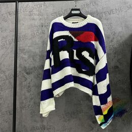 Men's Sweaters Blue Stripe RAF SIMONS RS Sweater For Men Women Top Version Oversize Bat Shirt Knit Sweatshirts T231214