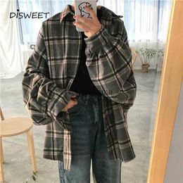 Women's Blouses Shirts 2022 Harajuku Autumn Plaid Thin Section Wool Cardigan Korean Puff Sleeve Slim Warm Shirt Jacket Retro Casual Women Button Top YQ231214