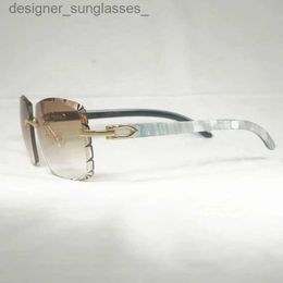 Sunglasses Photochromic Lenses Oversize Rimless Sunglasses Men Wood Diamond Cutting Sun Glasses Natural Horn Shades for Summer Club EyewearL231214