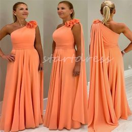 One Shoulder Orange Mother Of The Bride Dress With Flowers Floor Length Chiffon Wedding Guest Dress 2024 Sexy Elegant Women Evening Promdess Mom Formal Party Dress