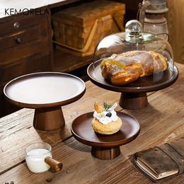 Food Storage Organisation Sets Japanese Wooden Cake Tray Box With Glass Lid Kitchen Fruit Dessert Nut Snack 231213