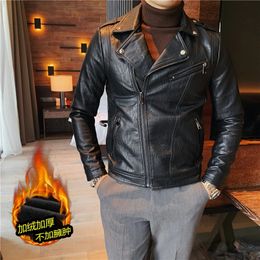 Men's Jackets Autumn Winter Leather Jackets Men Plus Velvet Thickened Motorcycle Jacket Windproof Streetwear Social Casual Biker PU Coat S-3XL 231213