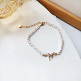 Charm Bracelets Ins Style Fashion Design Pearl Bracelet Bow Exquisite Rhinestone Women's Dinner Party Jewelry Birthday Gift