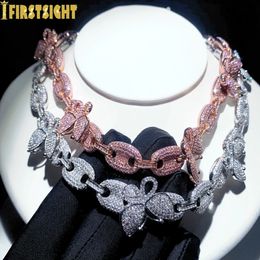 Chokers Iced Out Bling Cuban Chain Butterfly Necklace Hip Hop Fashion CZ Coffee Bean Link Charm Punk Choker Pink Bubble Women Jewellery 231214