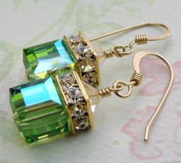 selling gemstone earrings earrings green crystal cube peridot square earrings WY15399183441