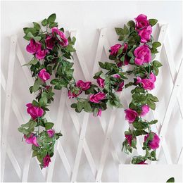 Decorative Flowers & Wreaths Artificial Flowers Faked Rose Vine Hanging Plant Flower Wreaths Decorative For Wedding Garden Wall Home P Dhhwy