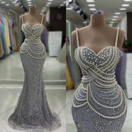 Real Picture Pearls Prom Dresses Women Sexy Sling Evening Dress Special Occasion Dress Grown Floor-Lenght Vestidos De Novia Hand Sewn Beads Customised D-L23617