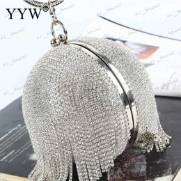 Evening Bags Sliver Diamonds Rhinestone Round Ball Evening Bags For Women 2021 Fashion Mini Tassels Clutch Bag Ladies Ring Handbag Clutches T231214