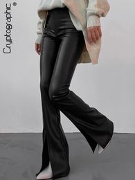 Women's Pants Capris Cryptographic Chic Fashion PU Leather High Rise Flare Pants Club Party Casual Sexy Split Pants for Women Trousers Pant Gothic 231214