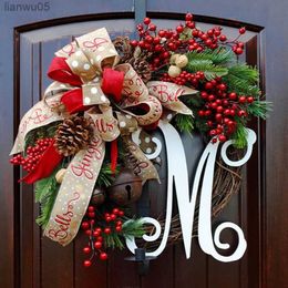 Decorative Flowers Wreaths 30/40/50cm New Christmas Wreath Door Christmas Door Wreath Red Ball Ornaments Door Window Mantel Home Christmas DecorationL231213