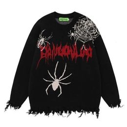 Mens Sweaters Spider Graffiti Black Sweater Men Autumn and Winter Warm Casual Loose Pullover Couple Fashion Y2k 231213