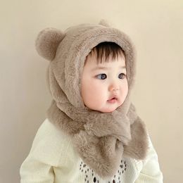 Czapki czapki 6-24 miesiące dziecięcy kapelusz mały dziecko niedźwiedź kapelusz szalik zima gruba czapka do uszu dla chłopców i dziewcząt