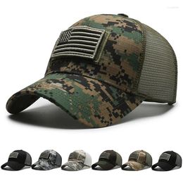 Ball Caps American Logo Camouflage Sticker Embroidered Baseball Cap Mesh Hat Men's Outdoor Peaked Summer Sunshade Tactical