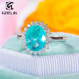 GZXSJG Paraiba Tourmaline Gemstones Ring for Women Solid 925 Sterling Silver Tourmaline Diamonds Handmade Ring for Anniversary 201237q