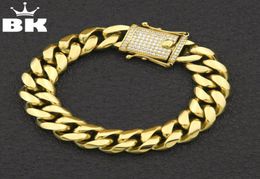 12mm14mm Cz Stainless Steel Curb Cuban Link Bracelet Gold Silver Plated Hiphop Micro Paved Cz Mens Miami Bangle 7inch8inch J19074193919