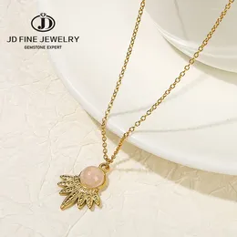 Pendant Necklaces JD Natural Stone Pink Quartz Stainless Steel Chain Necklace Women Trendy Healing Simple Choker Jewelry Gift