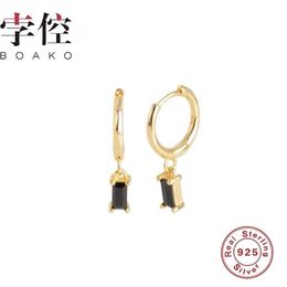 Hoop & Huggie BOAKO Earrings Hoops Kolczyki Damskie 925 Sterling Silver Rectangular Black Diamond Mini Pendientes Jewellery Brincos227x