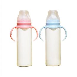 DIY Sublimation Sippy Cup White Blanks Vacuum Tumbler Stainless Steel Bottles With Handle Baby Milk Straw Bottle Sea Shipping LSK1764 ZZ