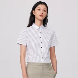 Women's Blouses Office Lady Short Sleeve Wrinkle-Free Striped Work Blouse Tops Without Pocket Versatile Summer Casual Slim-fit Shirts