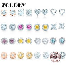 DORAPANG 100% 925 Sterling Silver Classic Logo Round Rose Gold 14 Gold Geometric Colorful Stud Earrings Heart Jewelry248o