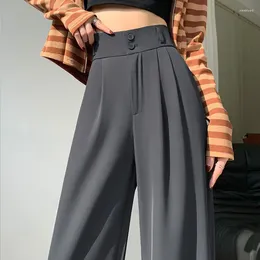 Women's Pants 2023 Spring Summer Wide Leg Women Casual High Waist Korean Fashion Office Ladies Elegant Black Suit Trousers Q808