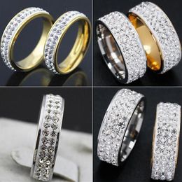 30pcs Vintage Wedding Rings 2 row 3 row Zircon crystal full rhinestone rings Silver Gold Stainless Steel CZ Engagement Rings Xmas 255U