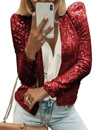 Women's Jackets Women's Sequin Embellished Long Sleeve Open Front Cardigan Shrug Glitter Bolero Jacket for Party Club Outfit 231213