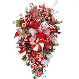 Decorative Flowers Christmas Candy Cane Swag Upside-Down Teardrop Wreath With Door Hanging Wreaths For Home Decoration