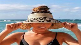 Wide Brim Hats 2022 Summer Fashion Leopard Women Straw Sun Female Beach Hat Bow Anti Uv61439271817619