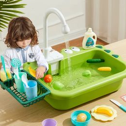 Kitchens Play Food Kids Kitchen Sink Toys Electric Dishwasher Playing Toy With Running Water Pretend Fishing Role Girls Gift 231213