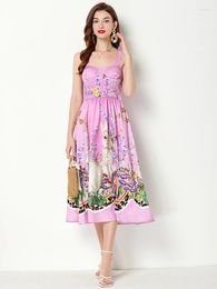 Casual Dresses Summer Dress Women 2023 Fashion Long Vacation Elegant Sexy Spaghetti Strap Flower Print Runway M528