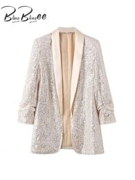 Women's Suits Blazers BlingBlingee Casual Party Sequins Patchwork Women Loose Blazer Traf 2024 Spring Wrist Sleeve Cardigan Jacket Female Coat Top Y2K 231213