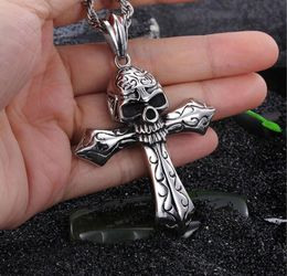 Cool Large Biker 316L Stainless steel Skeleton skull Pendant Men's Rope Necklace Gothic Jewelry 24'' Vine1092967
